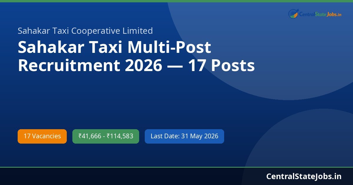 Sahakar Taxi Multi-Post Recruitment 2026 — 17 Posts