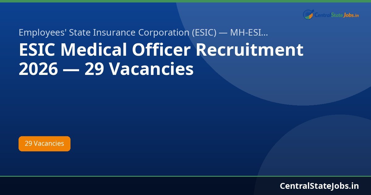 ESIC Medical Officer Recruitment 2026 — 29 Vacancies