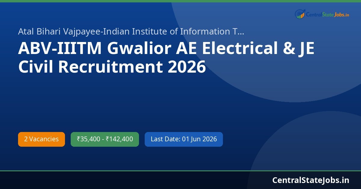 ABV-IIITM Gwalior AE Electrical & JE Civil Recruitment 2026