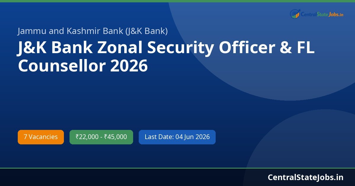 J&K Bank Zonal Security Officer & FL Counsellor 2026
