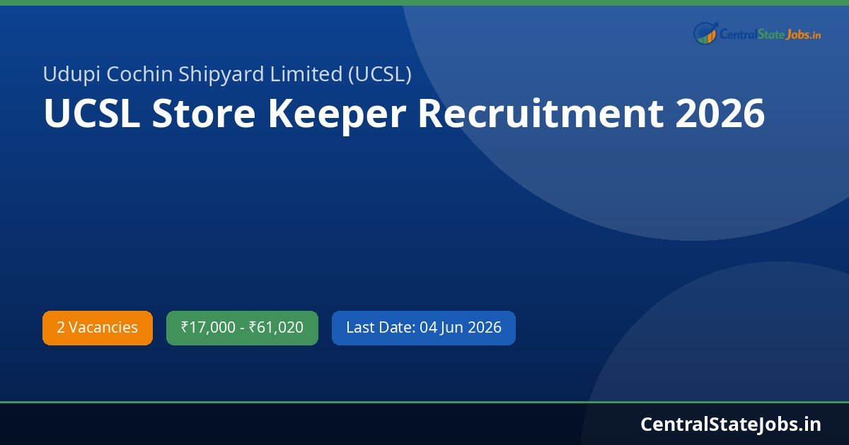 UCSL Store Keeper Recruitment 2026