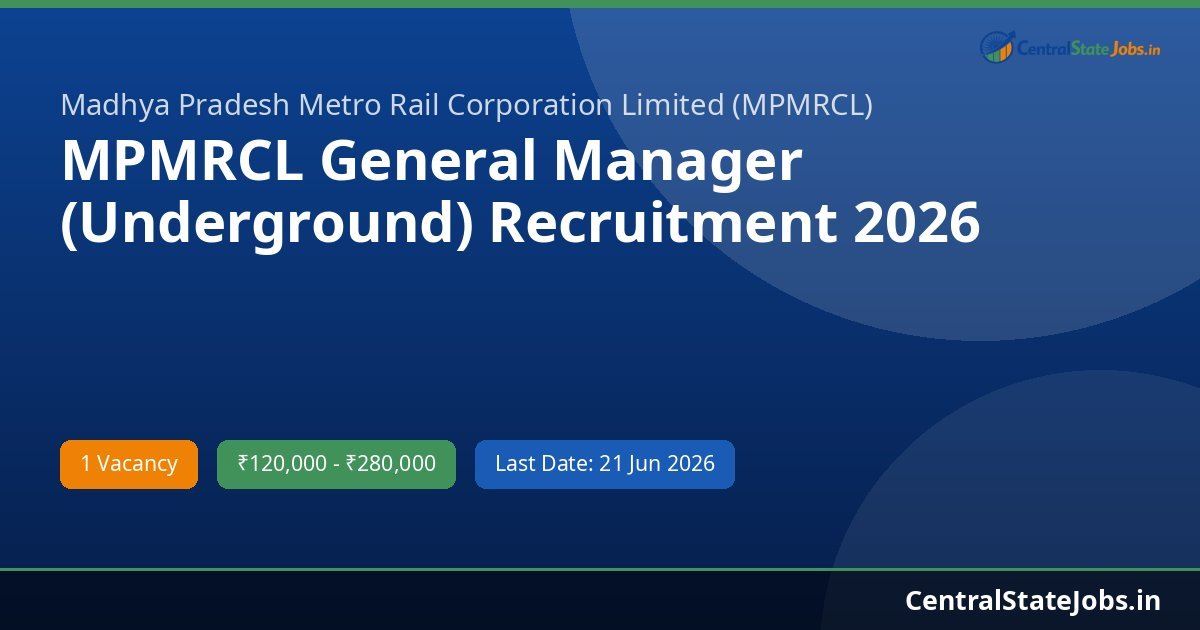 MPMRCL General Manager (Underground) Recruitment 2026