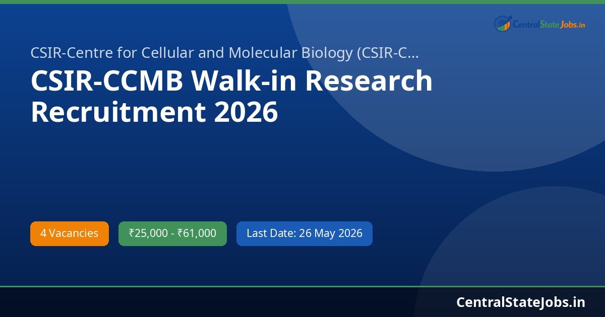 CSIR-CCMB Walk-in Research Recruitment 2026