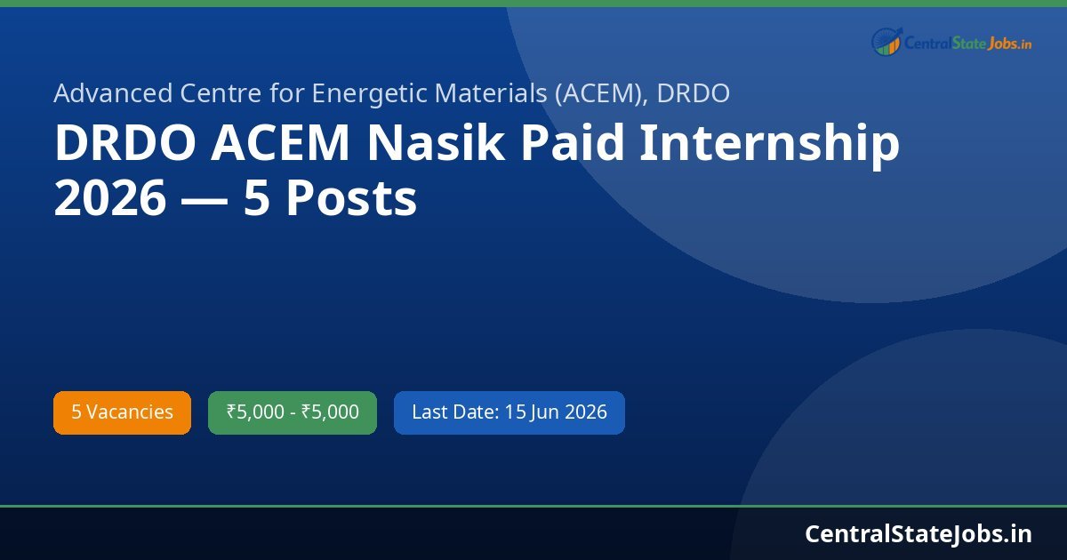 DRDO ACEM Nasik Paid Internship 2026 — 5 Posts