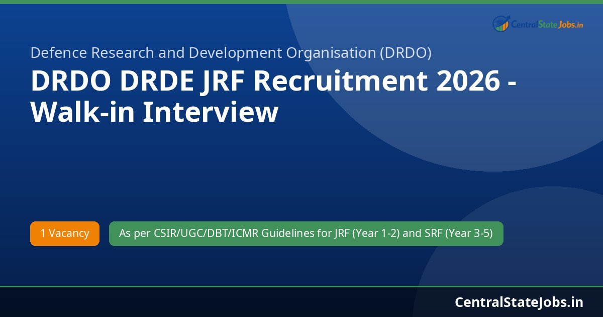 DRDO DRDE JRF Recruitment 2026 - Walk-in Interview