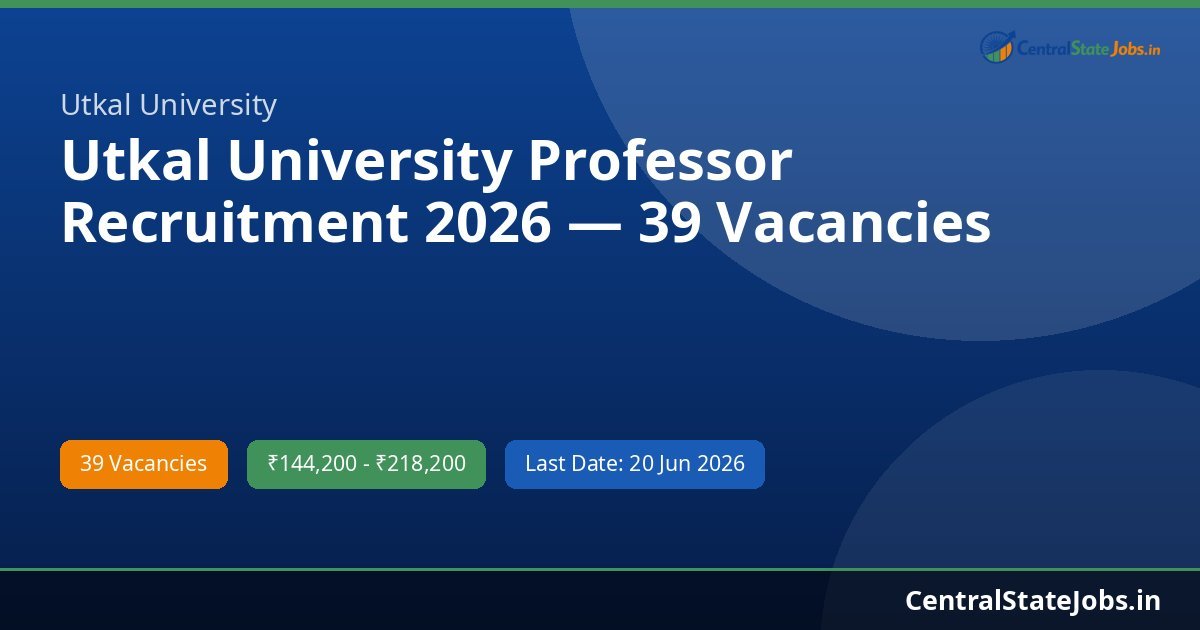 Utkal University Professor Recruitment 2026 — 39 Vacancies