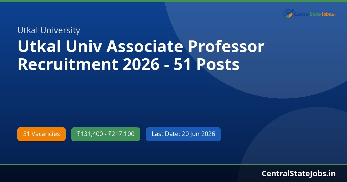 Utkal Univ Associate Professor Recruitment 2026 - 51 Posts