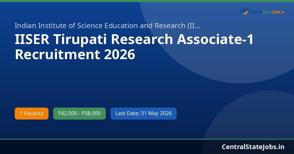 IISER Tirupati Research Associate-1 Recruitment 2026