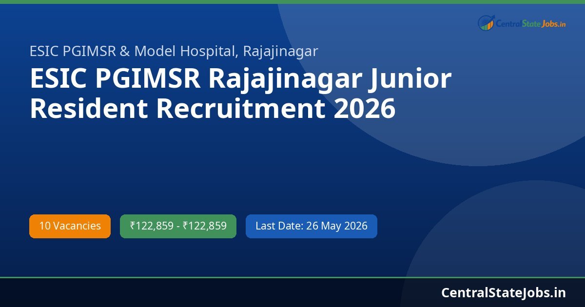 ESIC PGIMSR Rajajinagar Junior Resident Recruitment 2026