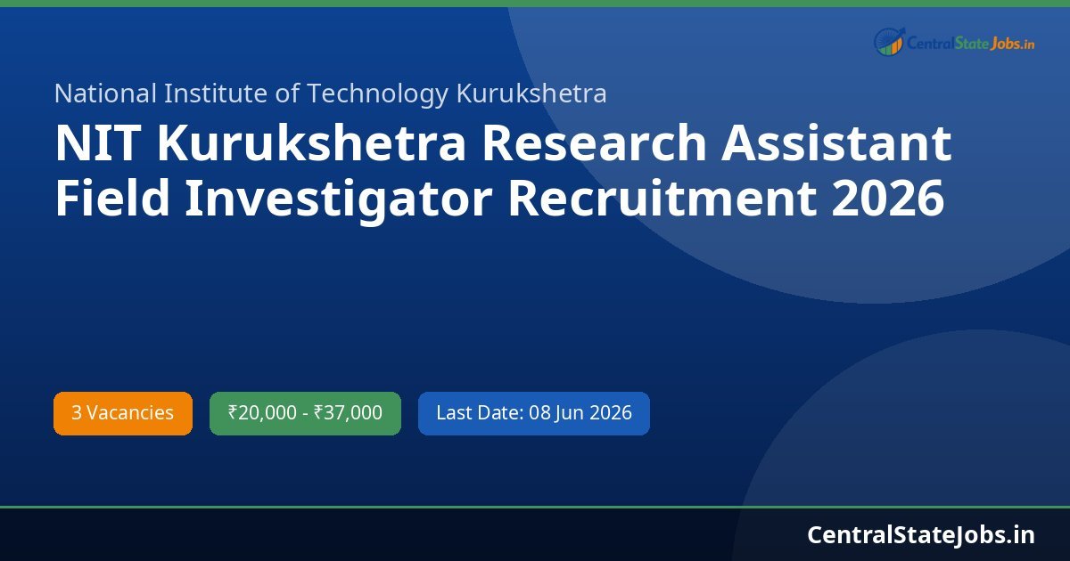 NIT Kurukshetra Research Assistant Field Investigator Recruitment 2026