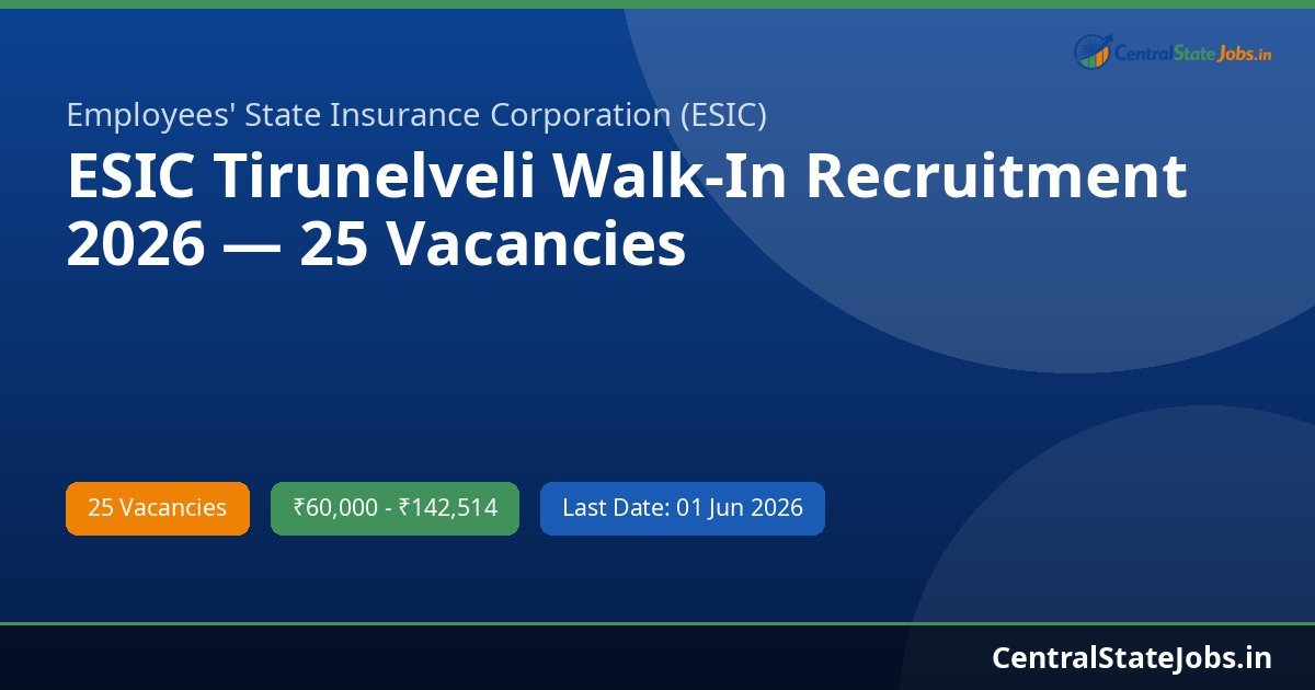 ESIC Tirunelveli Walk-In Recruitment 2026 — 25 Vacancies