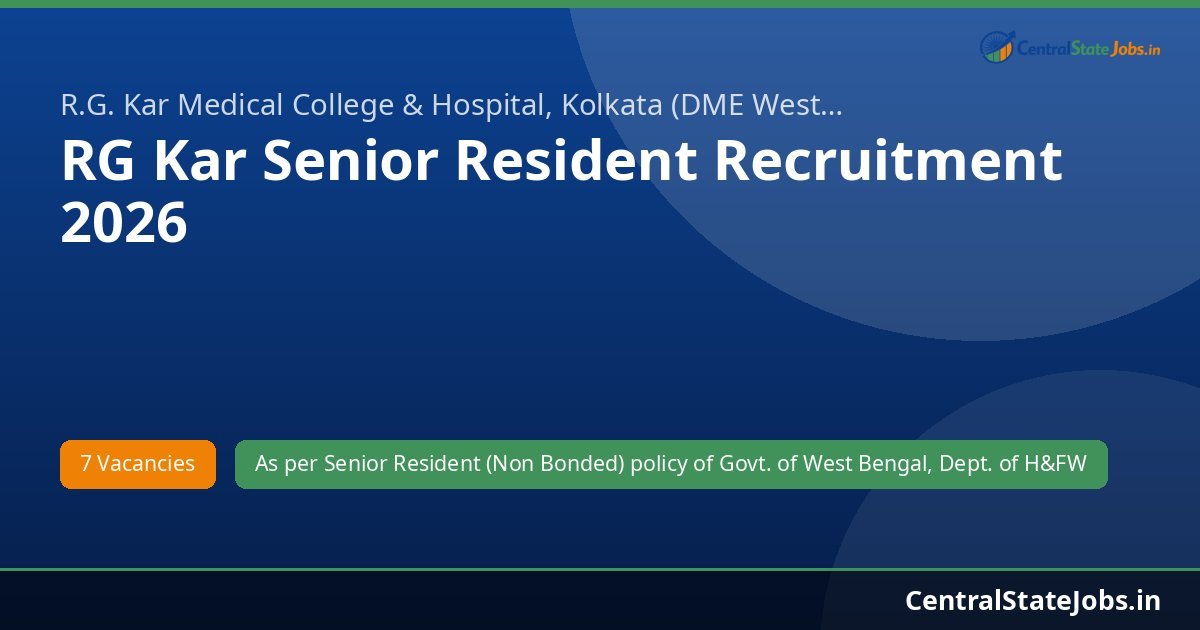 RG Kar Senior Resident Recruitment 2026