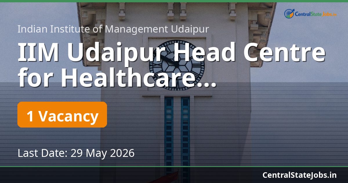 IIM Udaipur Head Centre for Healthcare Recruitment 2026