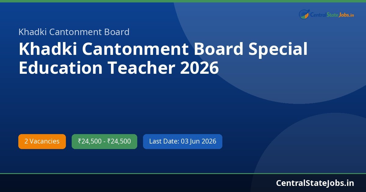 Khadki Cantonment Board Special Education Teacher 2026