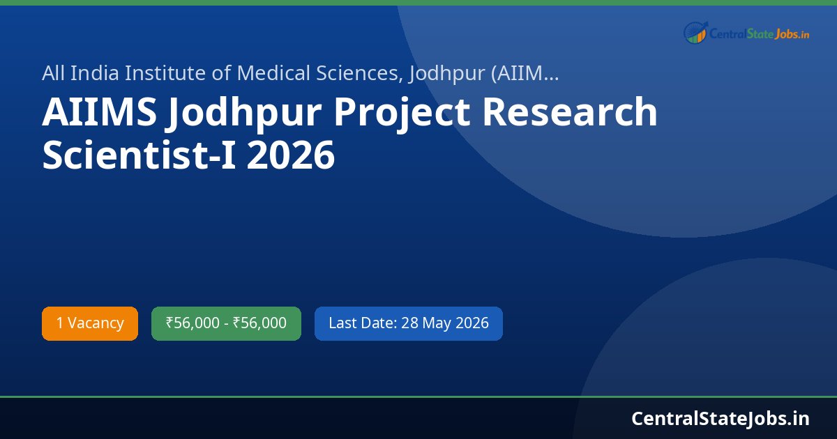 AIIMS Jodhpur Project Research Scientist-I 2026