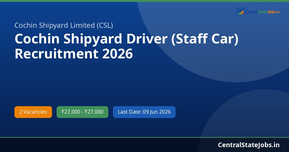Cochin Shipyard Driver (Staff Car) Recruitment 2026