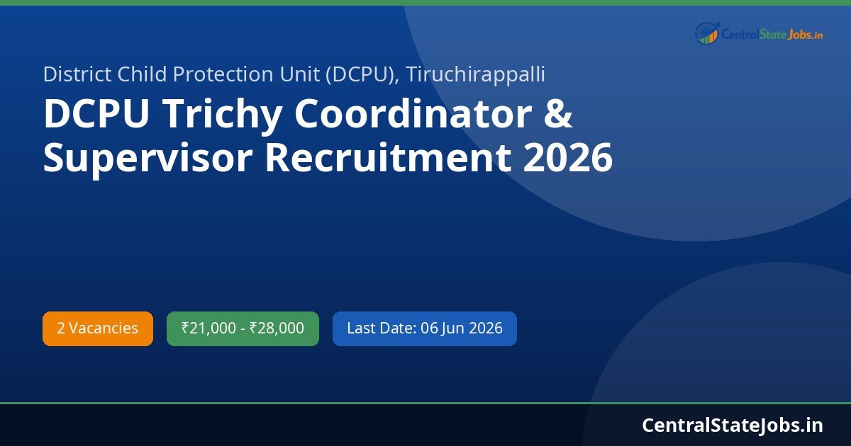DCPU Trichy Coordinator & Supervisor Recruitment 2026