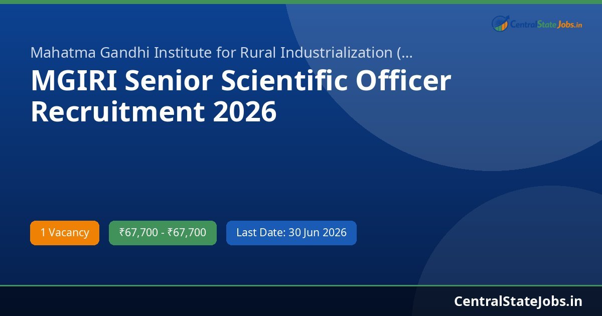 MGIRI Senior Scientific Officer Recruitment 2026