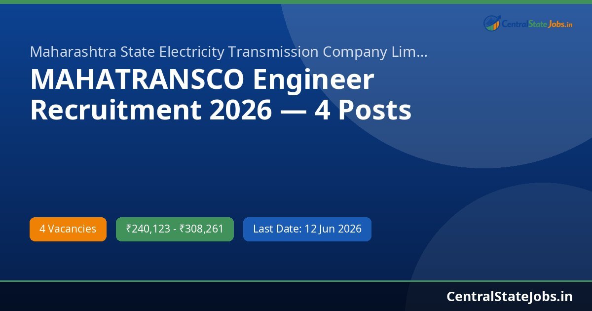 MAHATRANSCO Engineer Recruitment 2026 — 4 Posts