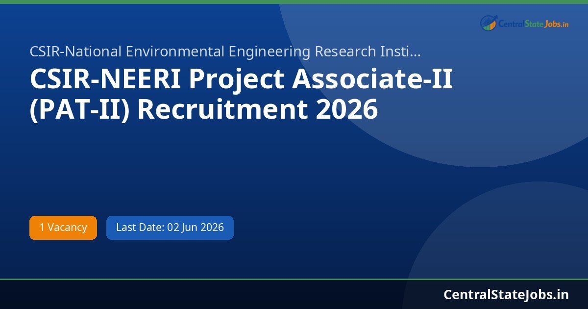 CSIR-NEERI Project Associate-II (PAT-II) Recruitment 2026