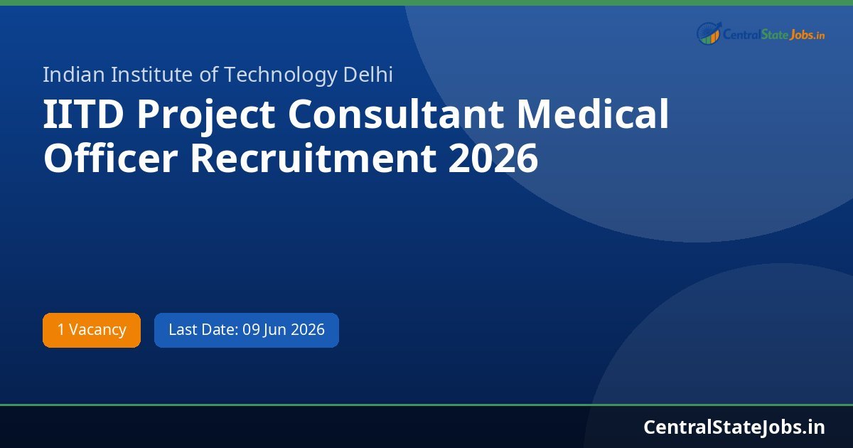 IITD Project Consultant Medical Officer Recruitment 2026
