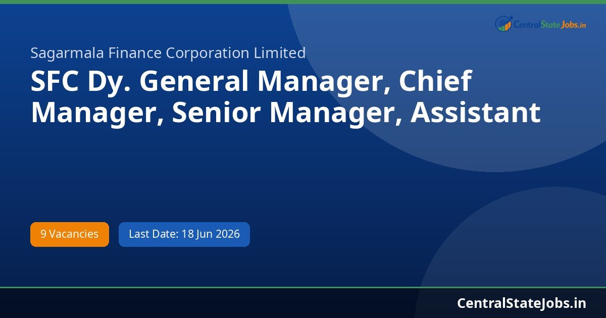 SFC Dy. General Manager, Chief Manager, Senior Manager, Assistant Recruitment 2026