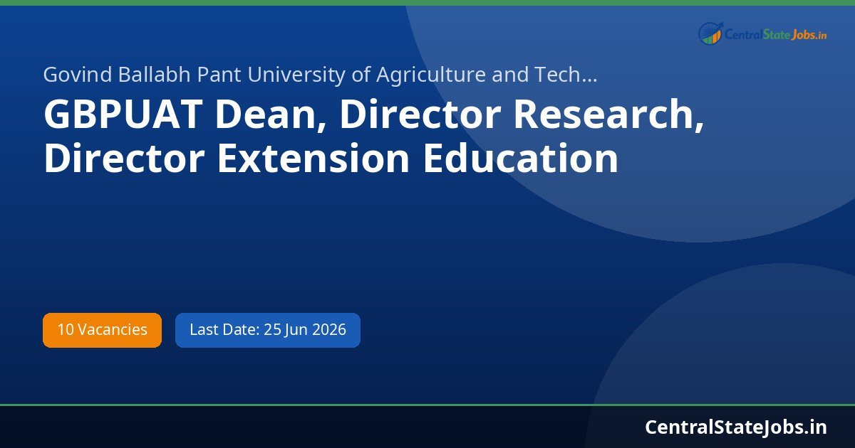 GBPUAT Dean, Director Research, Director Extension Education Recruitment 2026