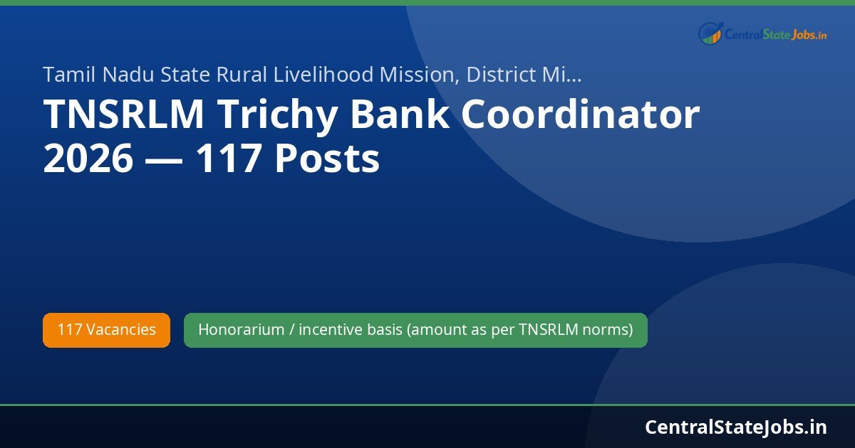 TNSRLM Trichy Bank Coordinator 2026 — 117 Posts