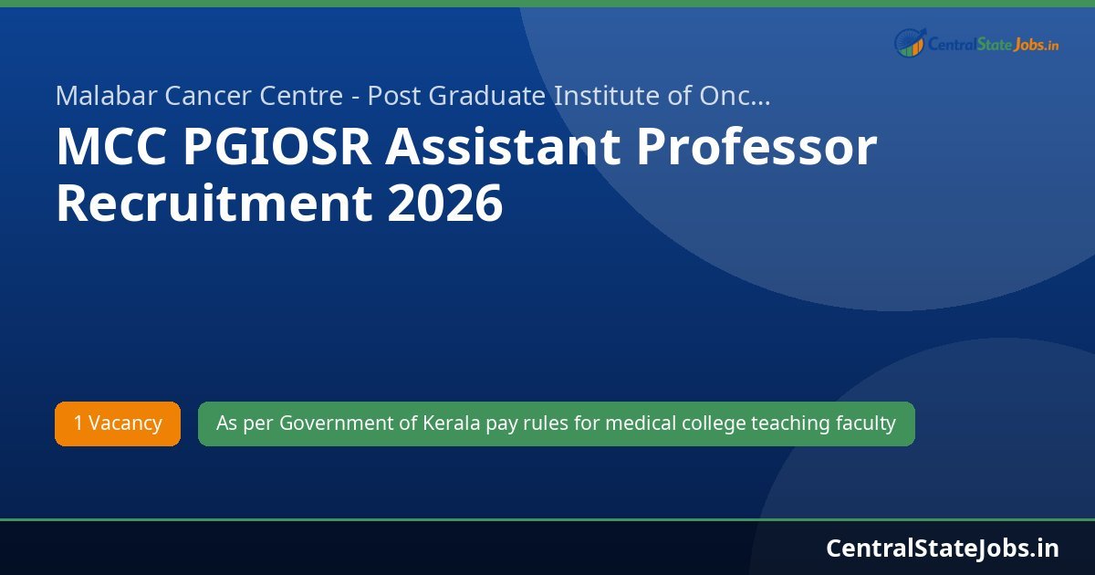 MCC PGIOSR Assistant Professor Recruitment 2026