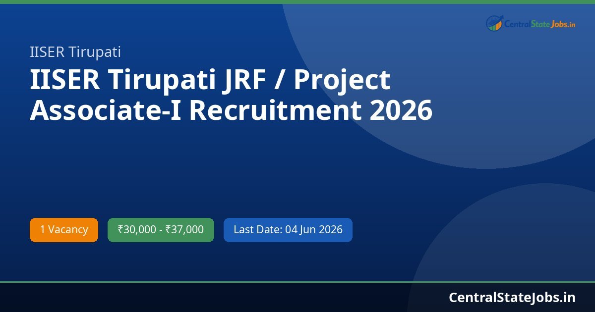 IISER Tirupati JRF / Project Associate-I Recruitment 2026