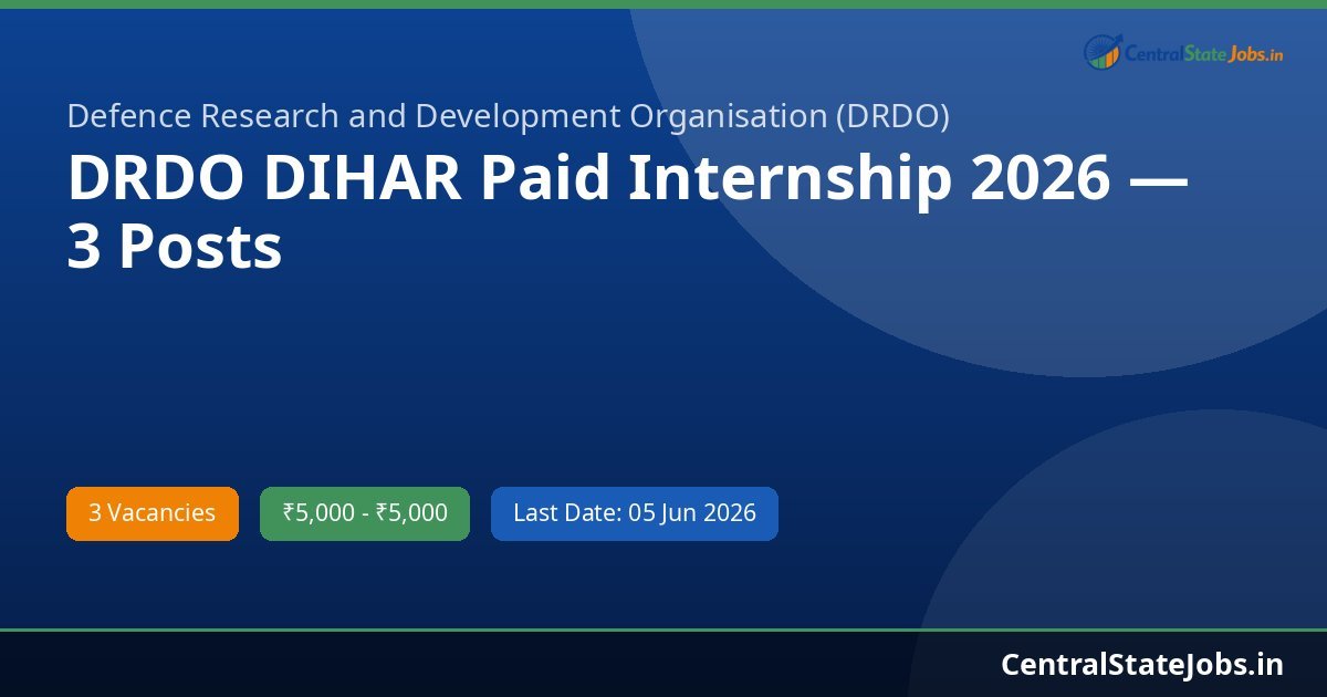 DRDO DIHAR Paid Internship 2026 — 3 Posts