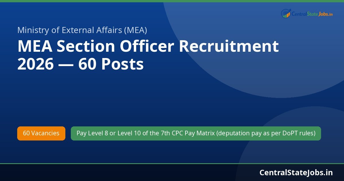 MEA Section Officer Recruitment 2026 — 60 Posts