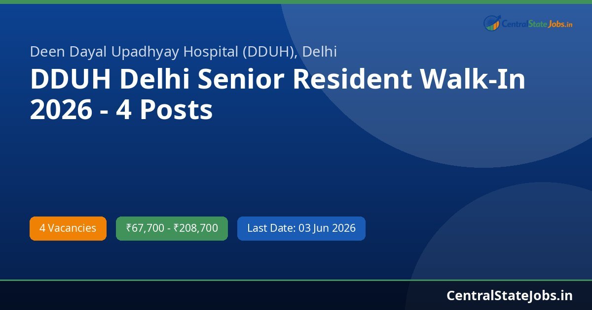 DDUH Delhi Senior Resident Walk-In 2026 - 4 Posts