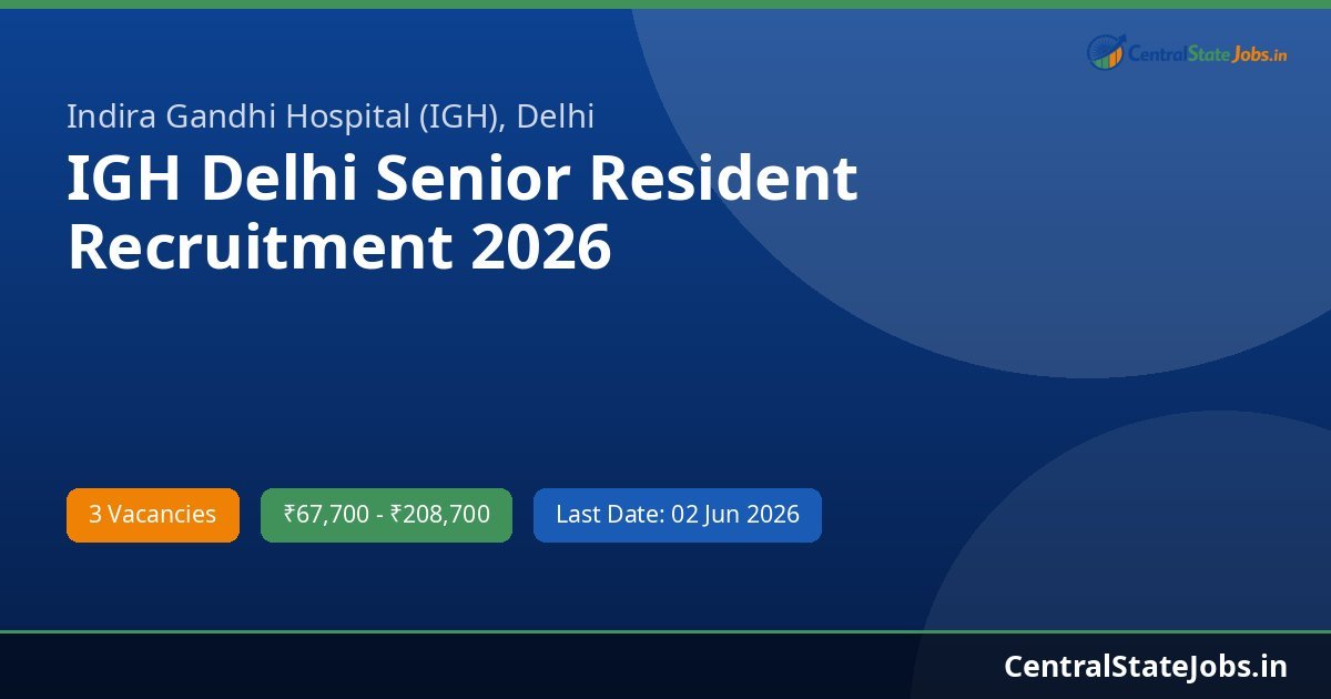 IGH Delhi Senior Resident Recruitment 2026