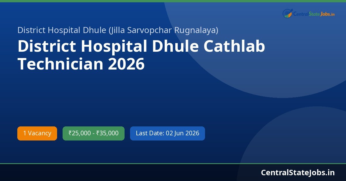 District Hospital Dhule Cathlab Technician 2026