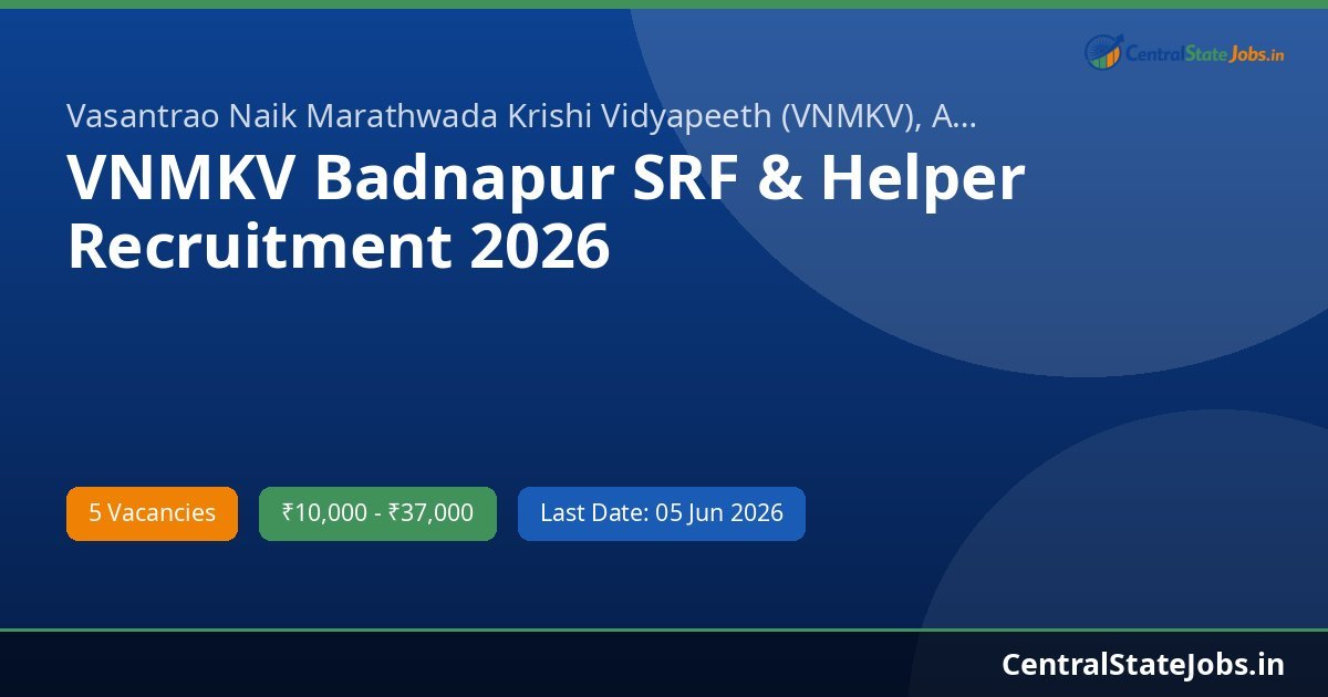 VNMKV Badnapur SRF & Helper Recruitment 2026