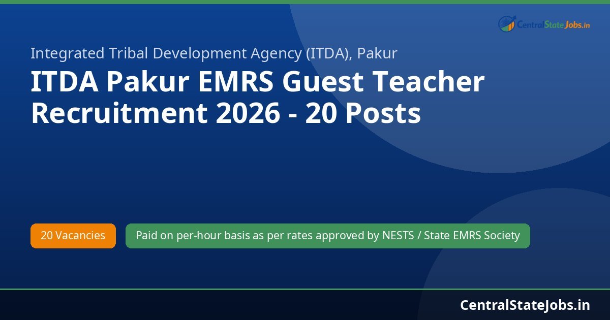 ITDA Pakur EMRS Guest Teacher Recruitment 2026 - 20 Posts