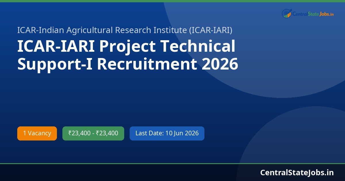 ICAR-IARI Project Technical Support-I Recruitment 2026