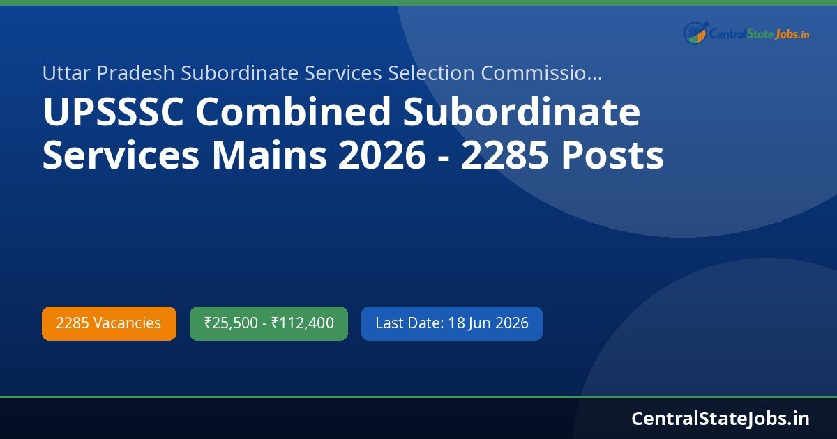 UPSSSC Combined Subordinate Services Mains 2026 - 2285 Posts