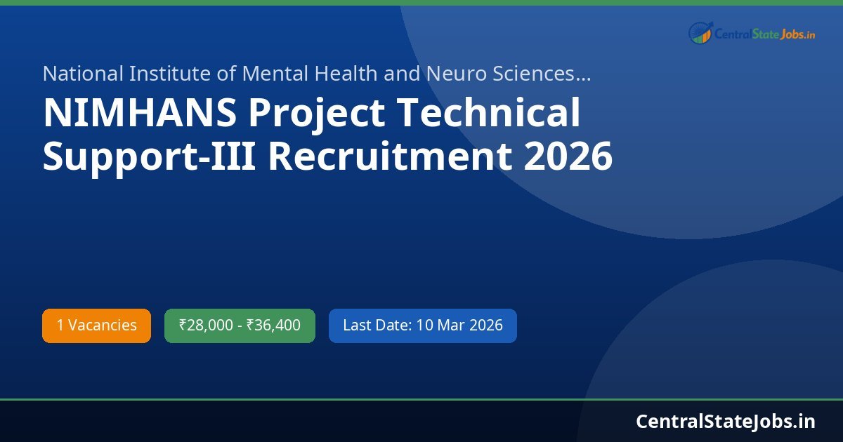 NIMHANS Project Technical Support-III Recruitment 2026