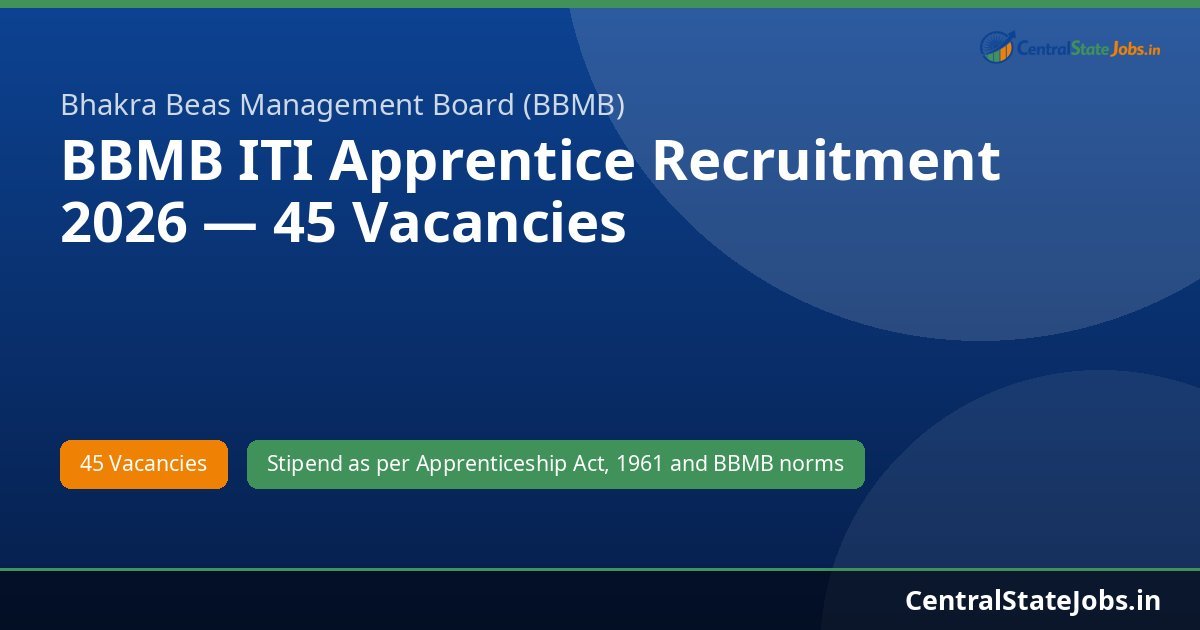 BBMB ITI Apprentice Recruitment 2026 — 45 Vacancies