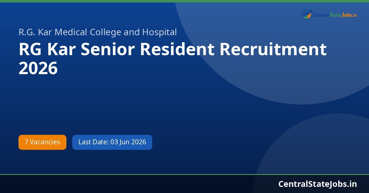 RG Kar Senior Resident Recruitment 2026