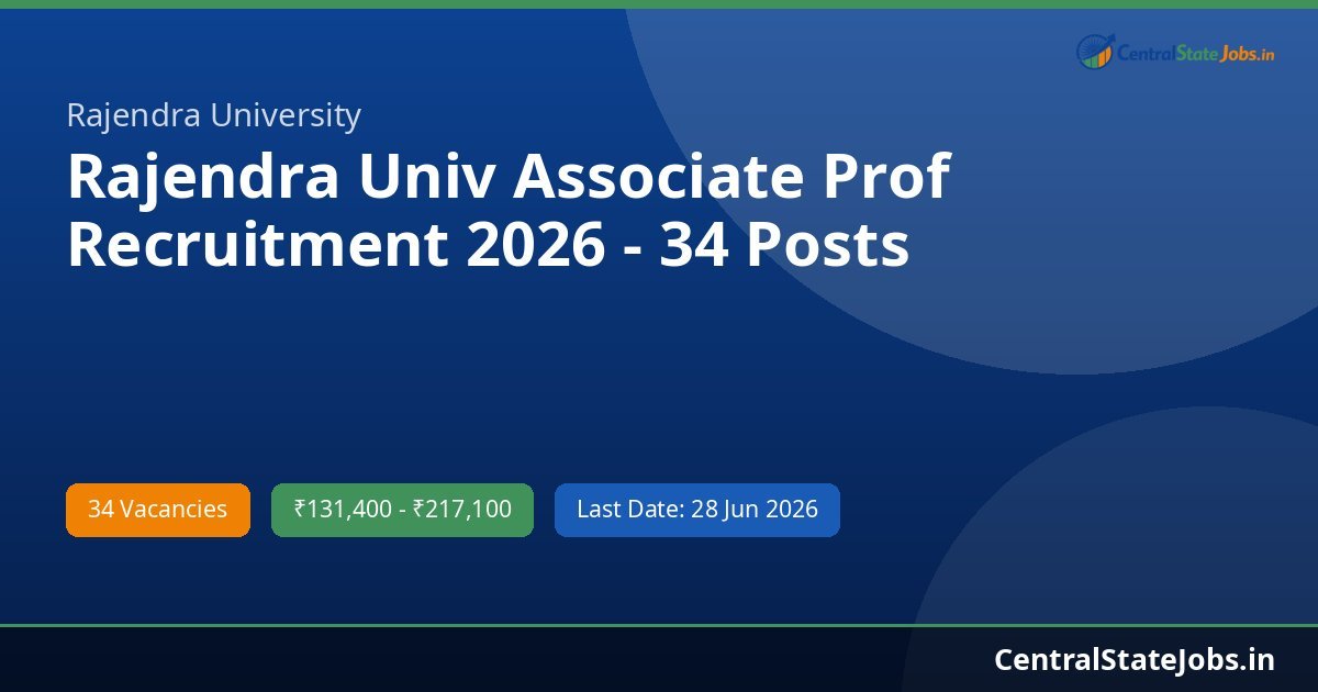 Rajendra Univ Associate Prof Recruitment 2026 - 34 Posts