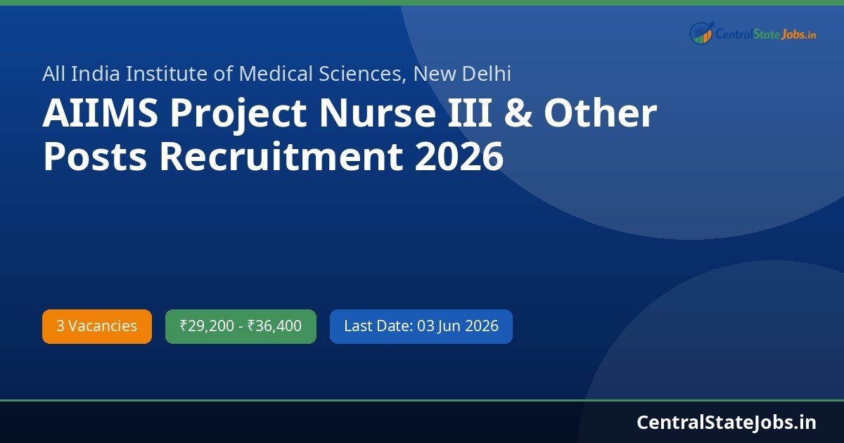 AIIMS Project Nurse III & Other Posts Recruitment 2026