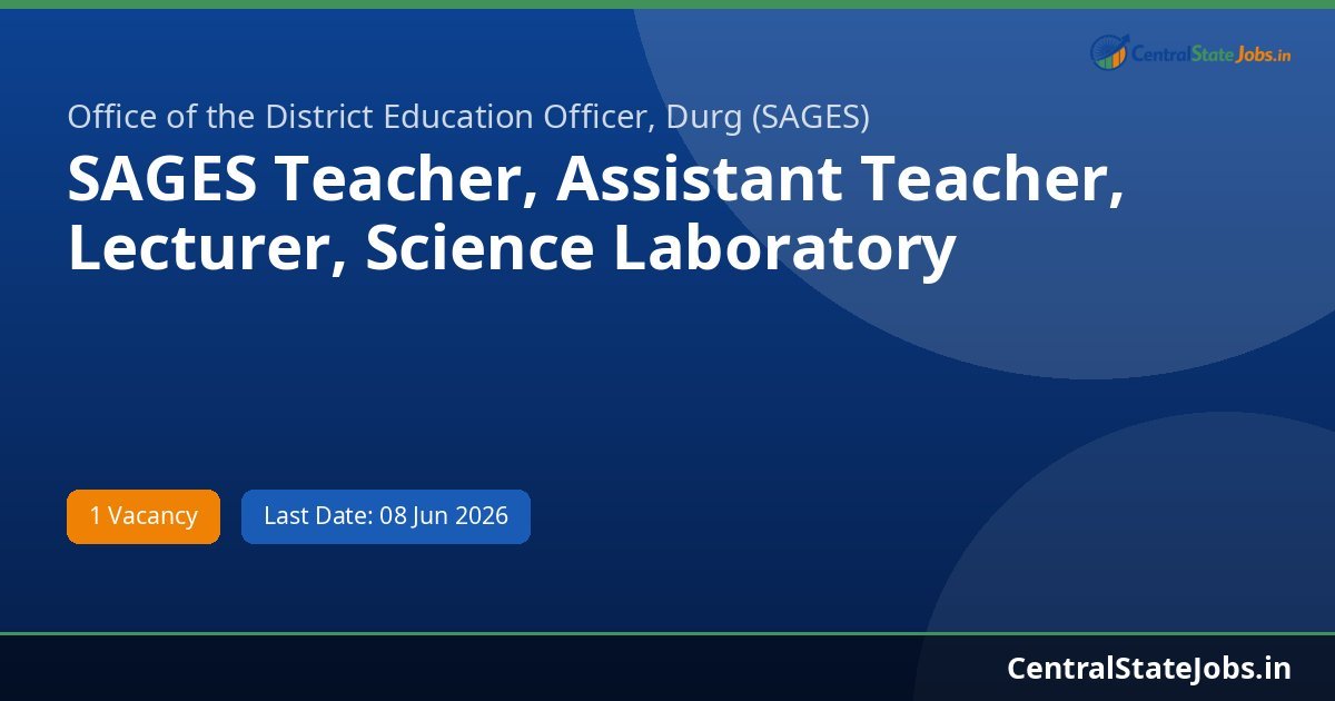 SAGES Teacher, Assistant Teacher, Lecturer, Science Laboratory Recruitment 2026