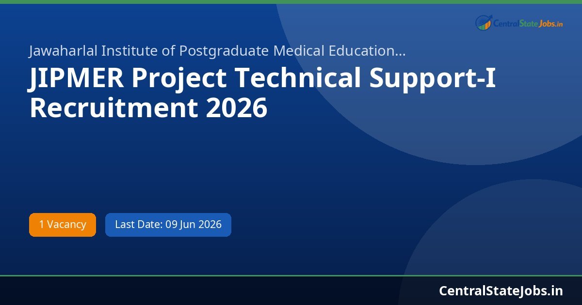 JIPMER Project Technical Support-I Recruitment 2026