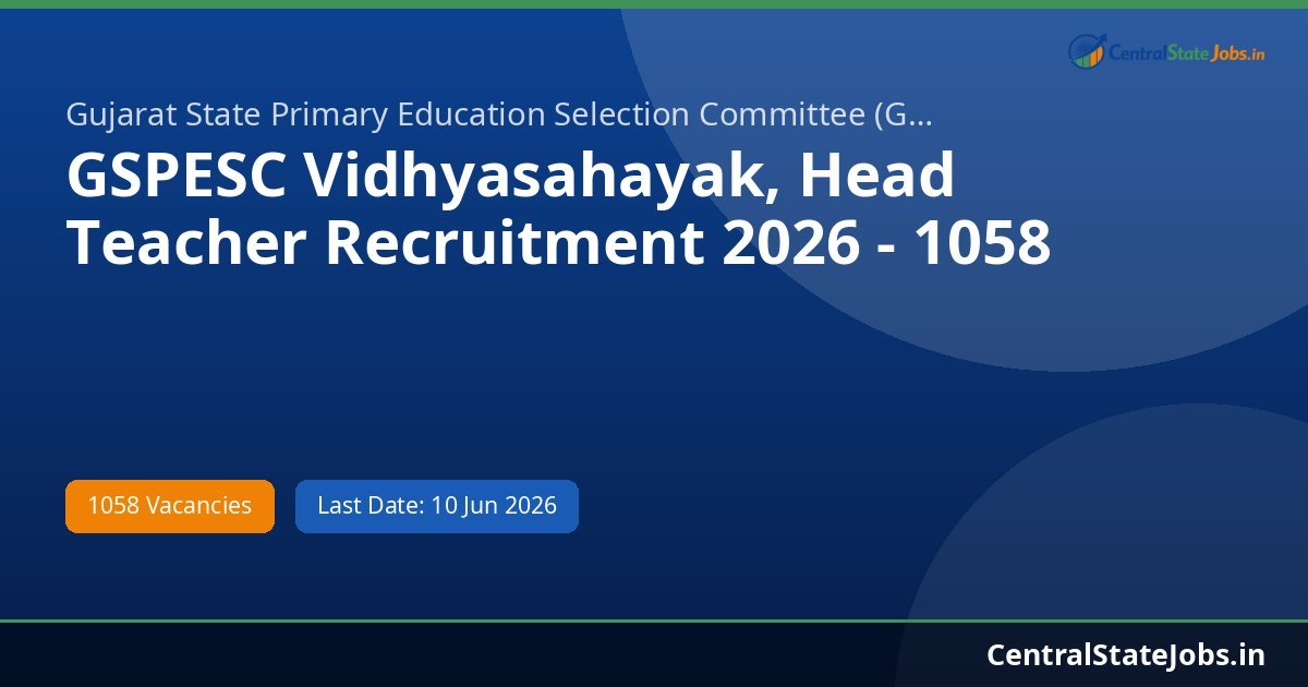GSPESC Vidhyasahayak, Head Teacher Recruitment 2026 - 1058 Vacancies