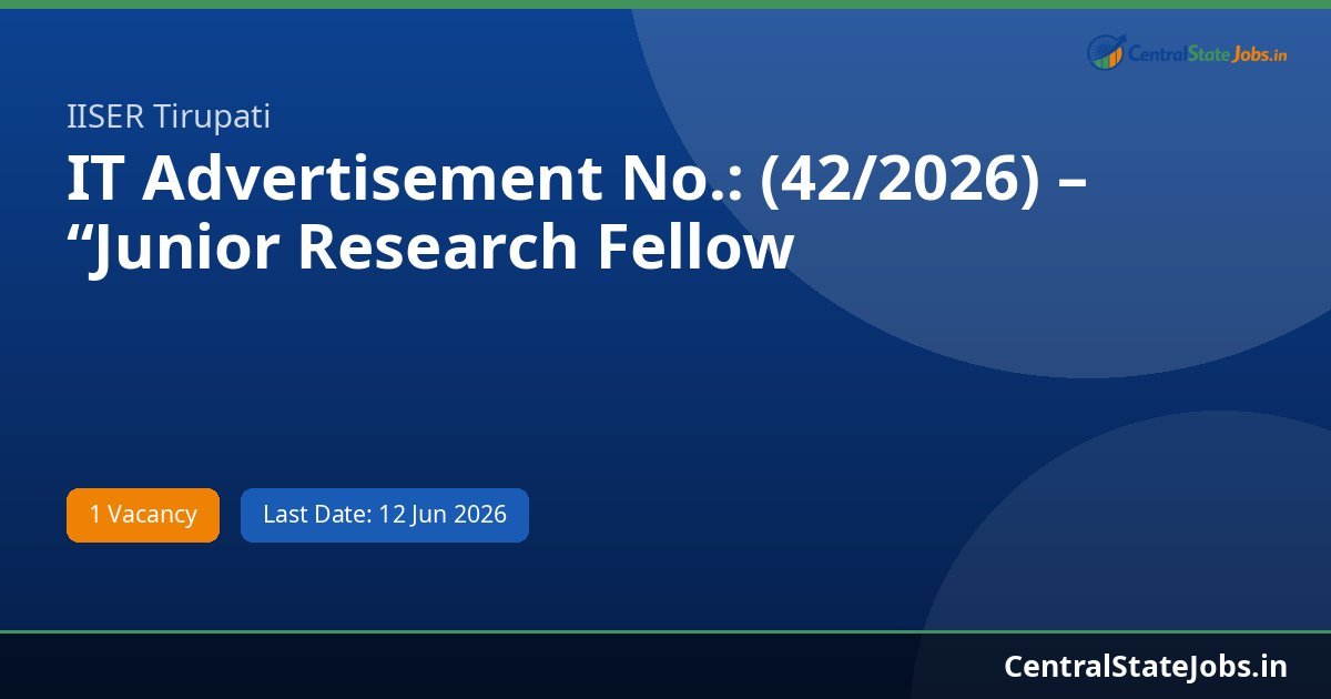 IT Advertisement No.: (42/2026) – “Junior Research Fellow Recruitment 2026