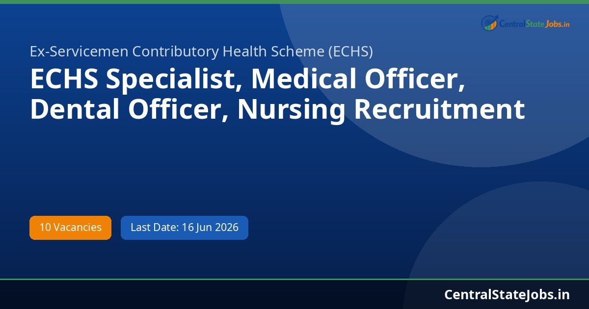 ECHS Specialist, Medical Officer, Dental Officer, Nursing Recruitment 2026