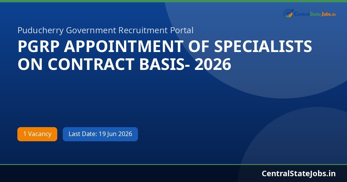 PGRP APPOINTMENT OF SPECIALISTS ON CONTRACT BASIS- 2026 Recruitment 2026
